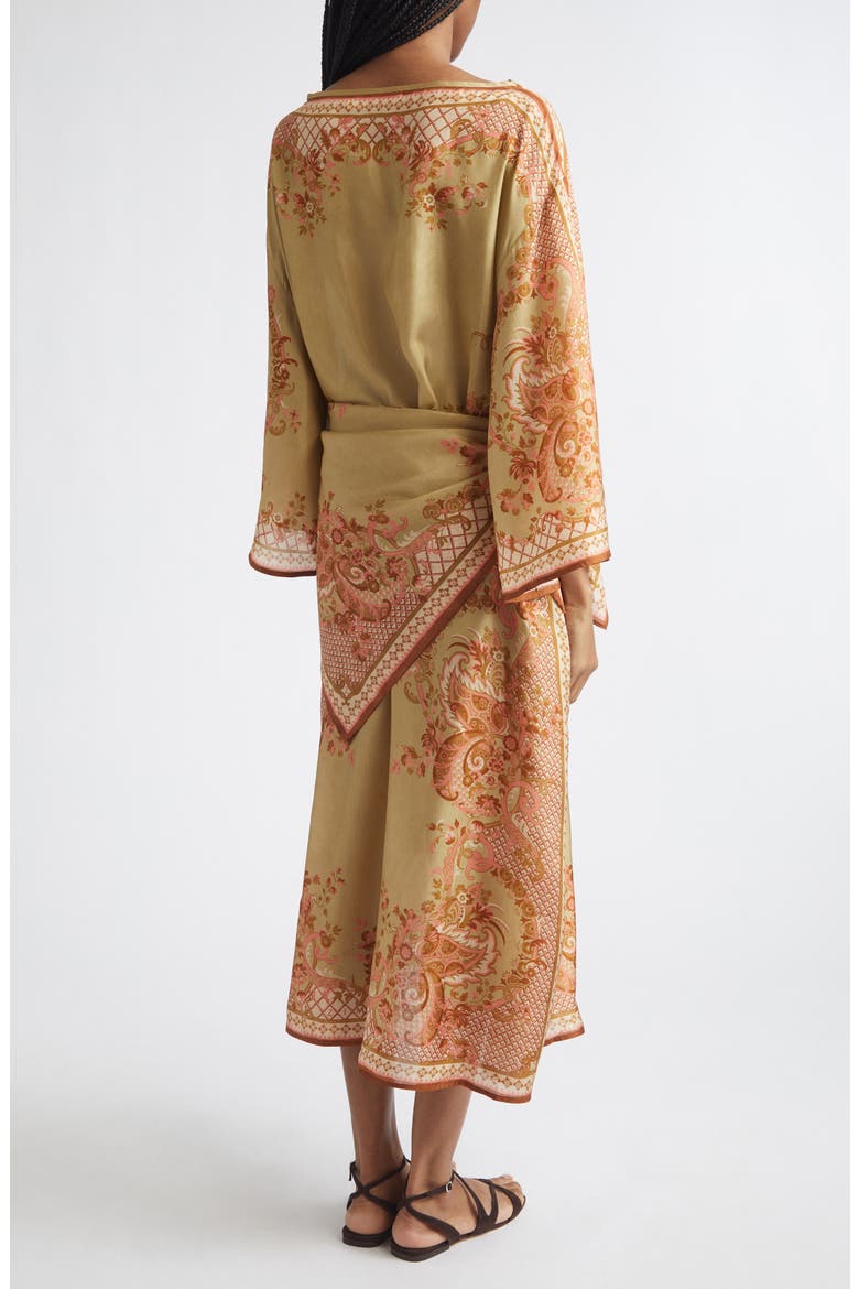 Aster Paisley Print Long Sleeve Tie Waist Silk Midi Dress, Alternate, color, SAGE PAISLEY FLORAL