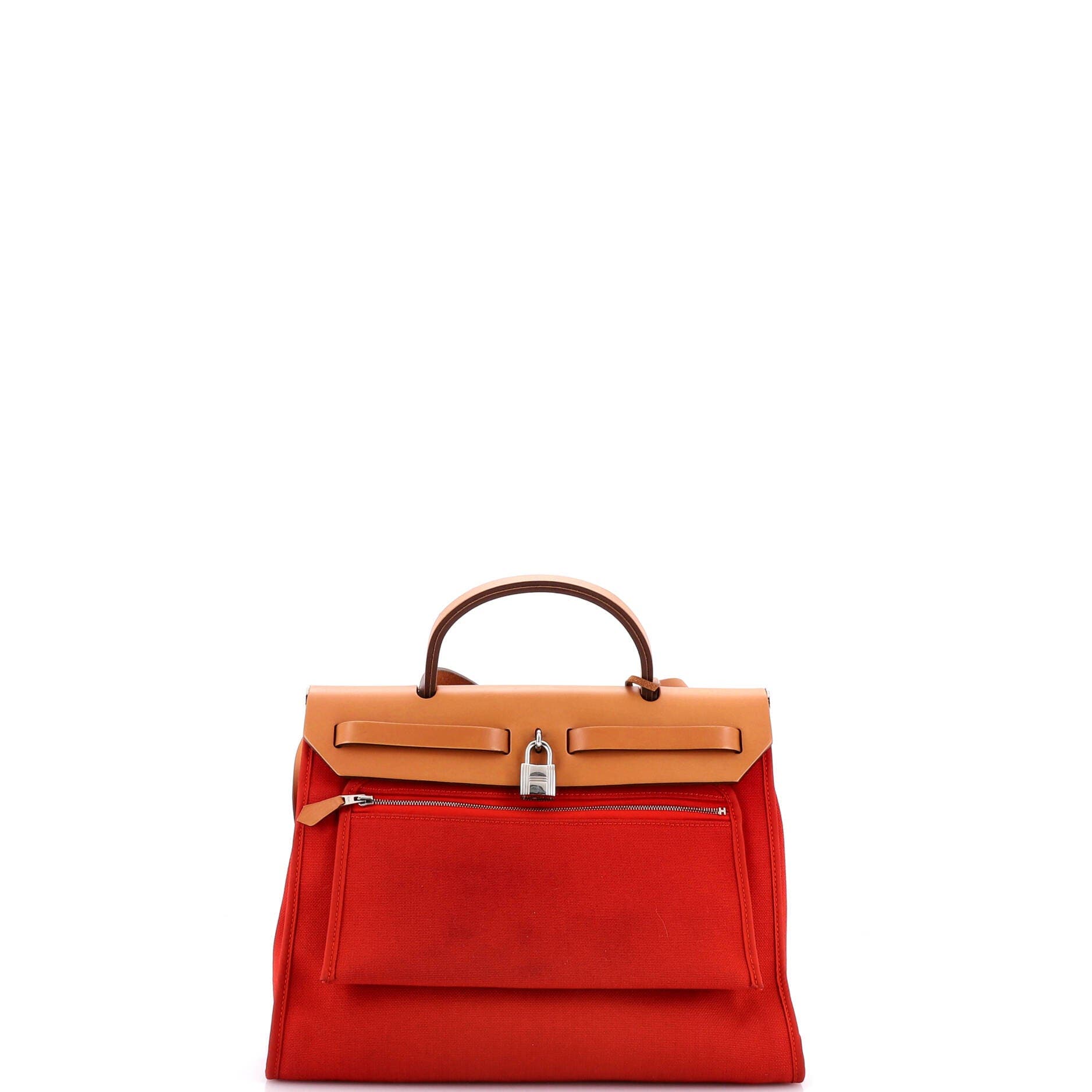 Pre-Owned Hermes Herbag Zip Leather and Toile 31, Alternate, color, Rouge Tomate