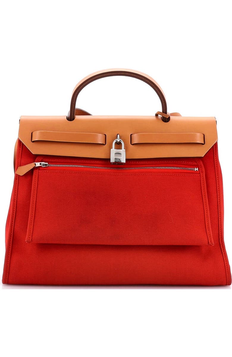 Pre-Owned Hermes Herbag Zip Leather and Toile 31, Alternate, color, Rouge Tomate