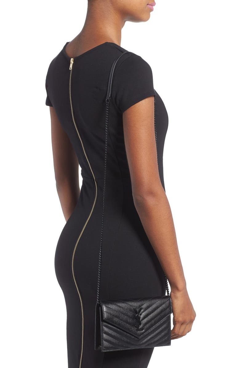 Saint Laurent Quilted Leather Wallet on a Chain, Alternate, color, 