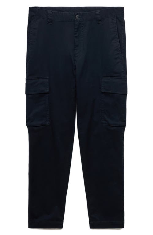 Mango Regular Fit Flat Front Twill Cargo Pants In Dark Navy