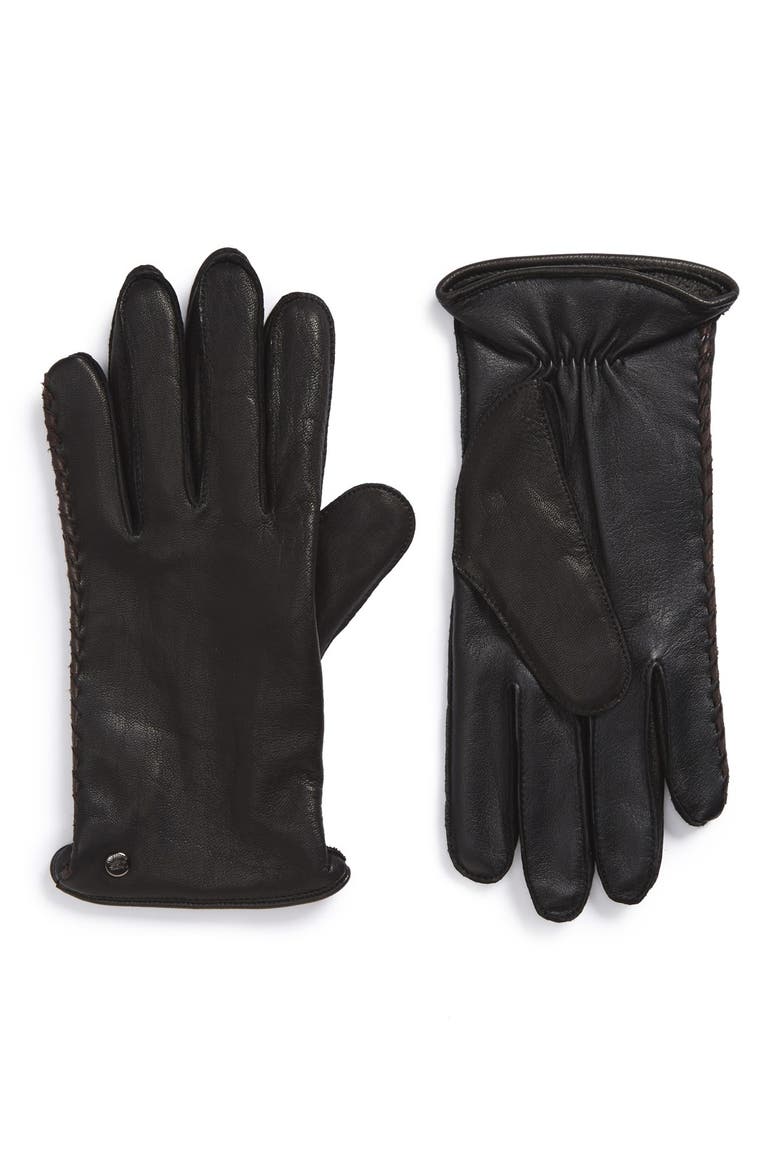 'Darin' Leather Tech Gloves, Main, color, BLACK