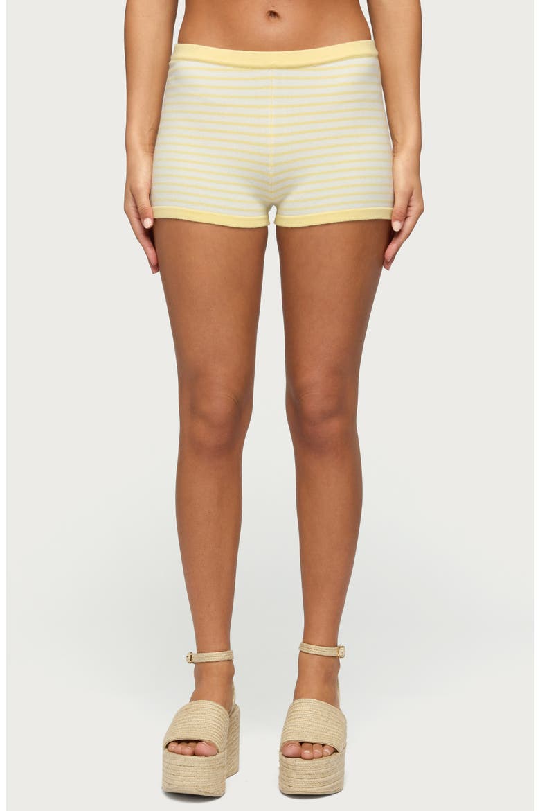 Camil Stripe Knit Shorts, Main, color, YELLOW-AND-WHITE