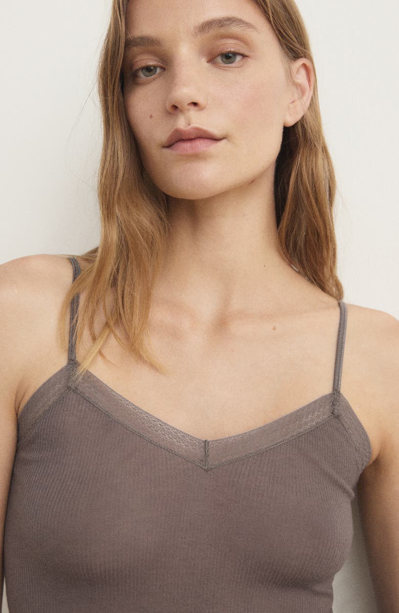 MANGO Rib Pajama Top, Alternate, color, Brown