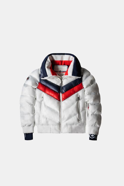Malibu Ski Club Monogram Racer Jacket In White