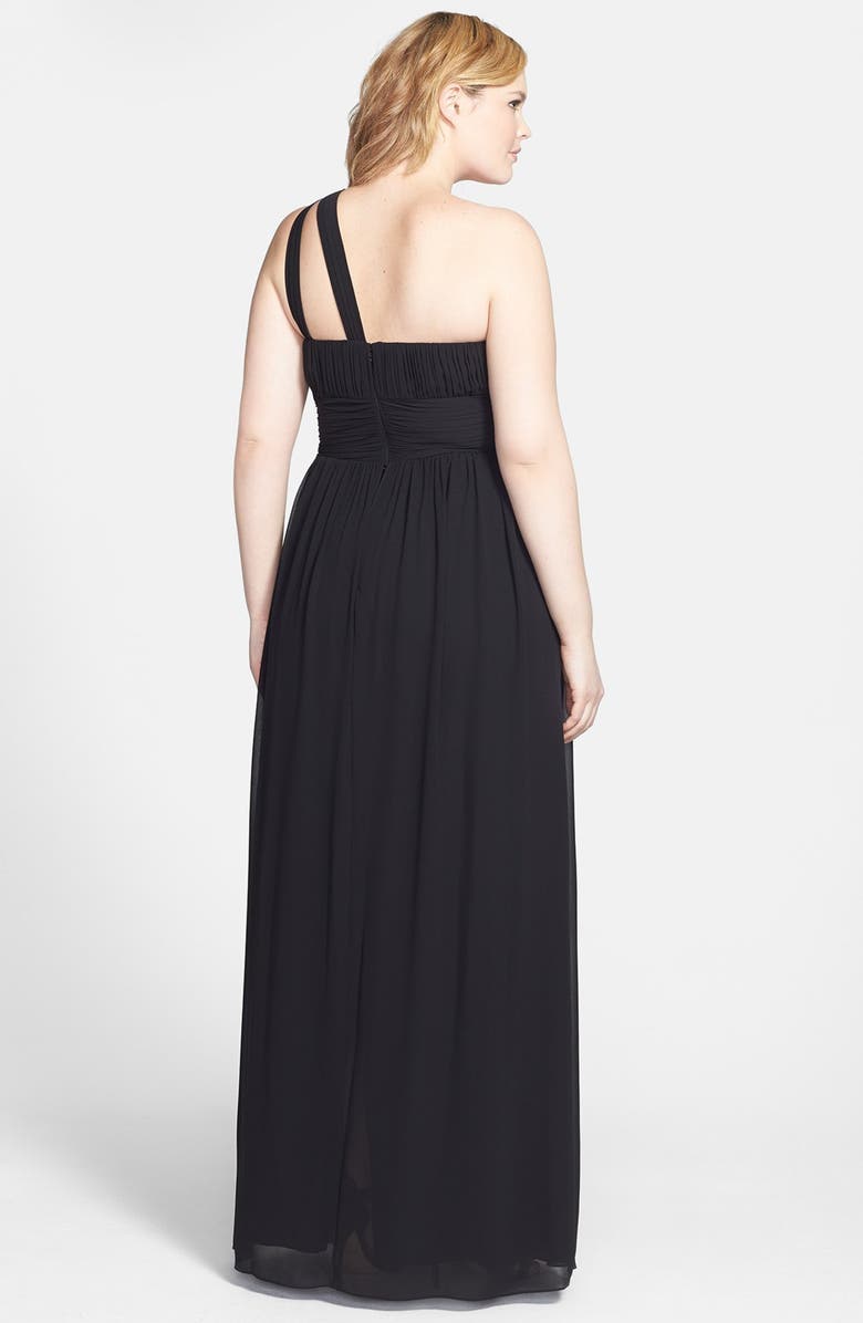 Donna Morgan 'Rachel' Ruched One-Shoulder Chiffon Gown, Alternate, color, 