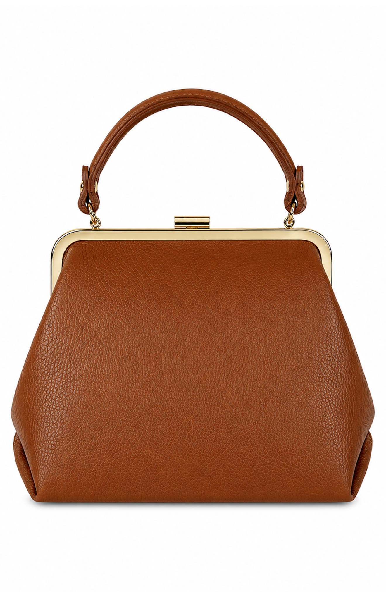 Serena Studded Leather Kiss-Lock Satchel, Alternate, color, SADDLE
