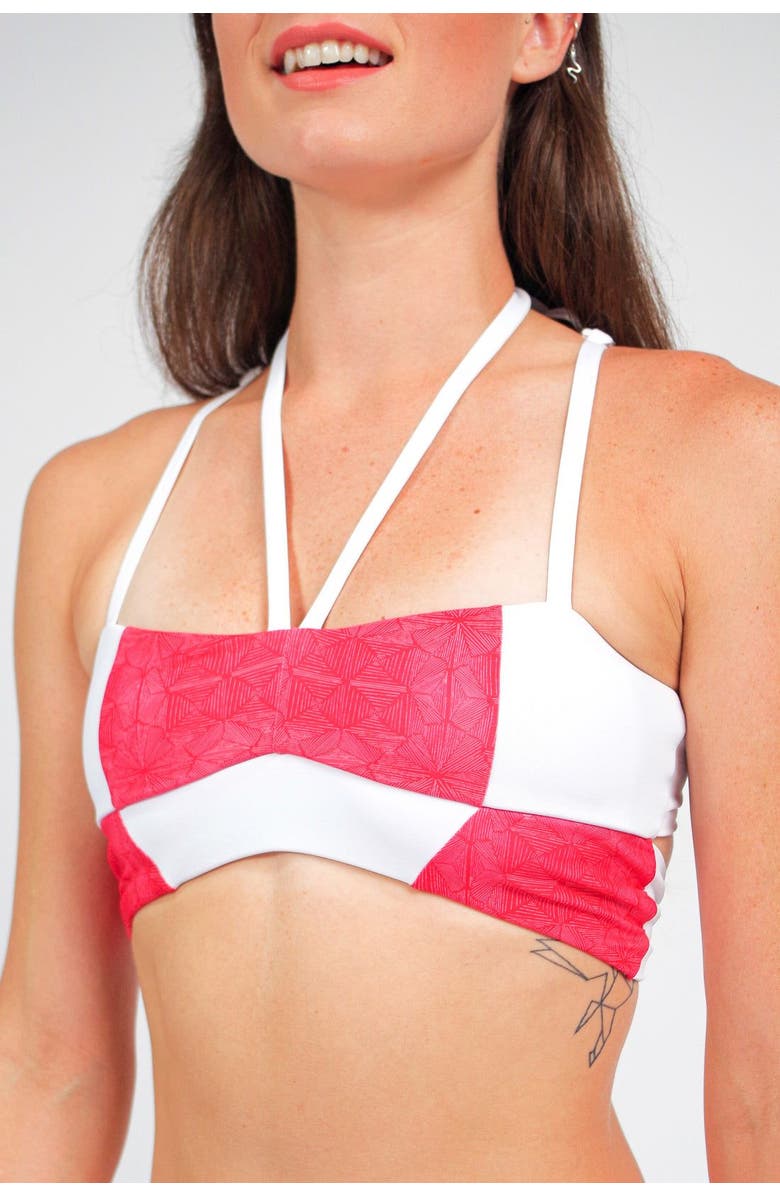 Mary Mercedes Massi Bikini Top With Color-Blocked Tile Pattern, Main, color, White And Red