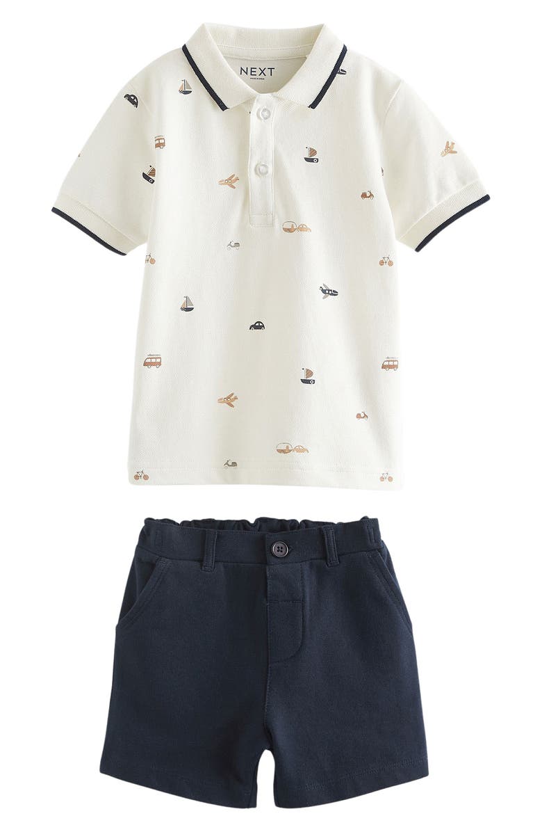 NEXT Kids' Vehicle Print Cotton Polo & Shorts Set, Main, color, 