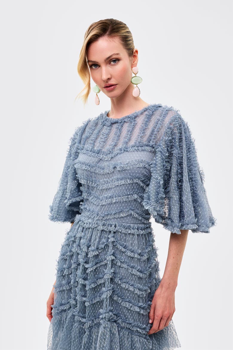 Flutter Ruffle Maxi Dress, Alternate, color, POWDER BLUE