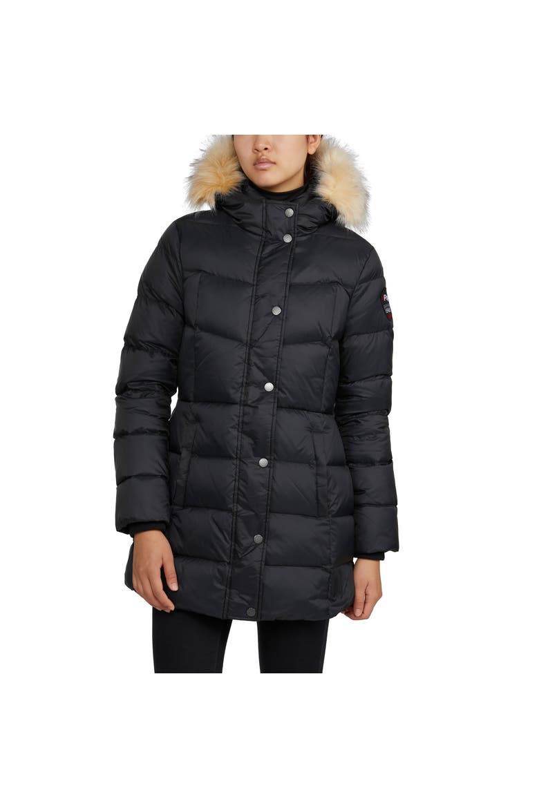 Roxy Quilted Puffer with Detachable Faux Fur Trim, Main, color, Black/Crystal