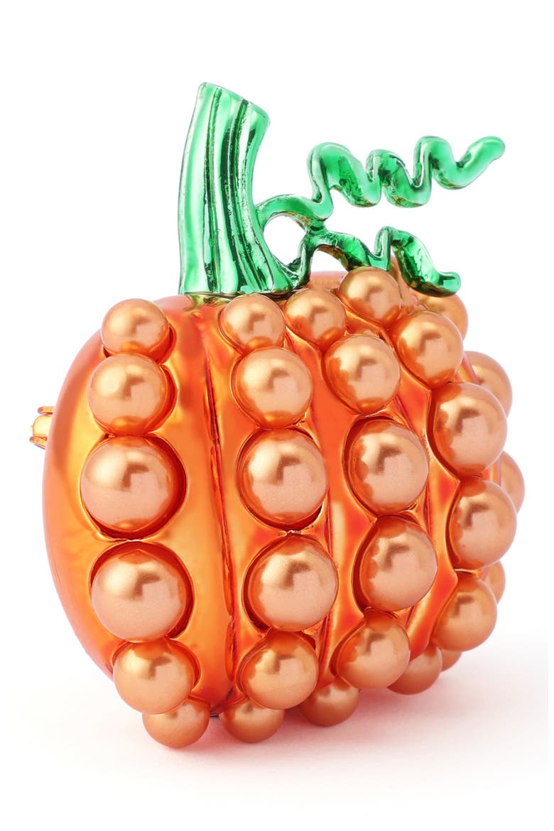 Imitation Pearl Pumpkin Brooch, Alternate, color, ORANGE