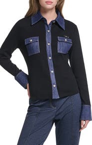 KARL LAGERFELD PARIS Denim Accent Knit Shirt