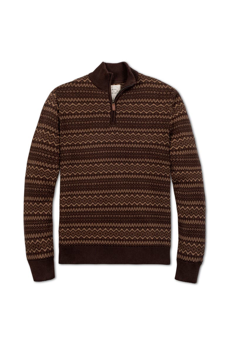 Organic Half Zip Intarsia Pullover Sweater, Alternate, color, Chocolate Fireside Fair Isle