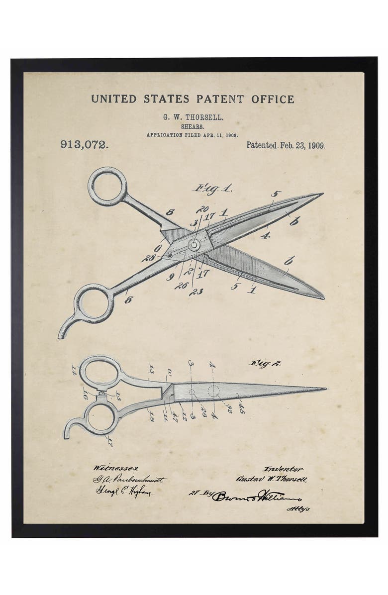 Antique Curiosities Barbers Shears Patent in Black Frame, Main, color, NO COLOR