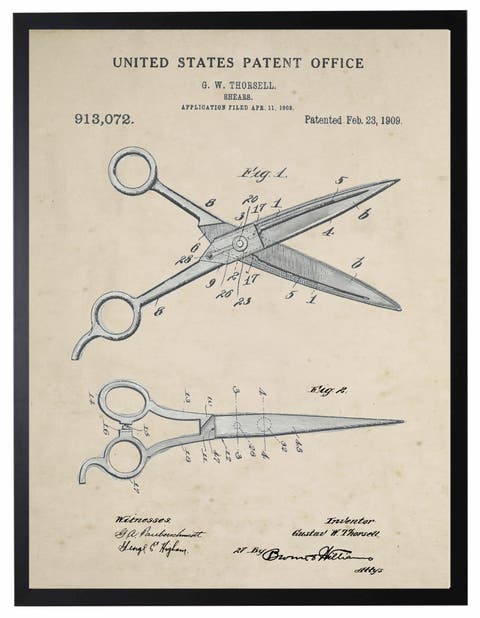 Barbers Shears Patent in Black Frame