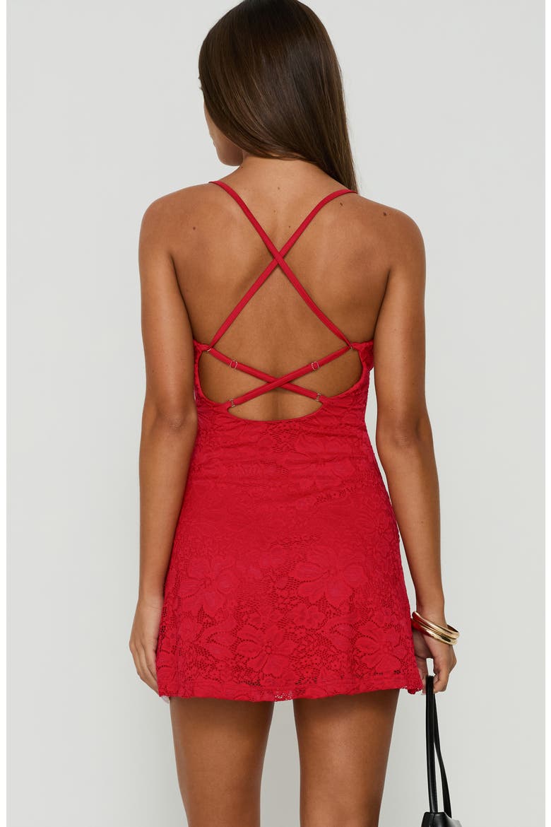 Steffie Lace Backless Minidress, Alternate, color, RED