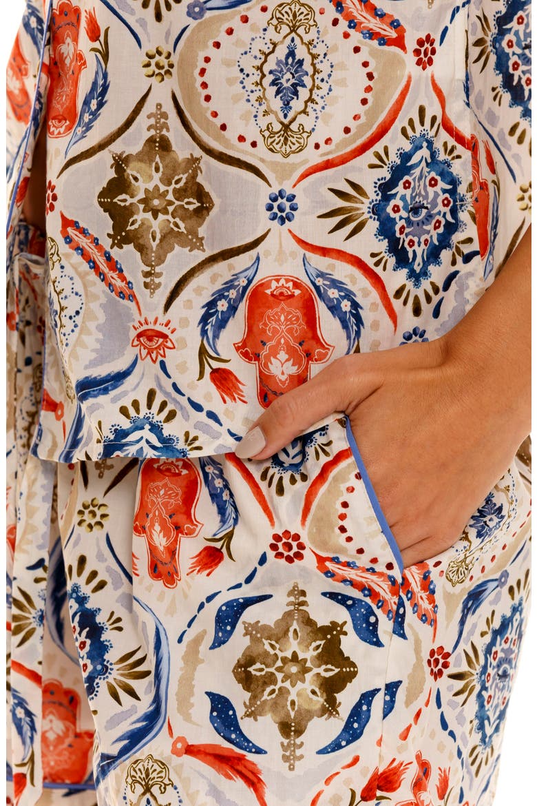 Nina Hamsa Blessing Short Cotton Pajamas, Alternate, color, BLUE