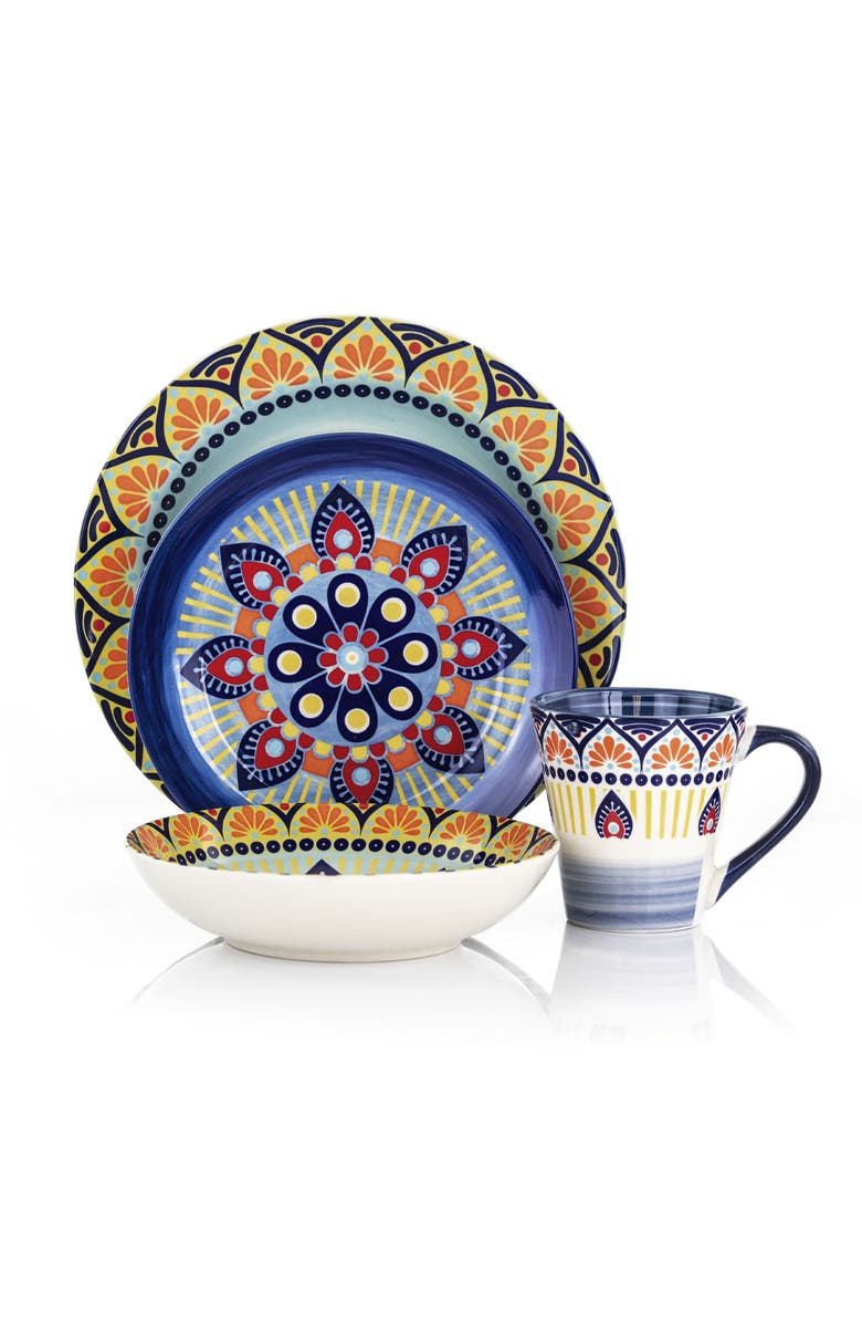 Elama Zen Mozaik 16 Piece Luxurious Stoneware Dinnerware with Complete Setting for 4, 16pc, Alternate, color, Blue