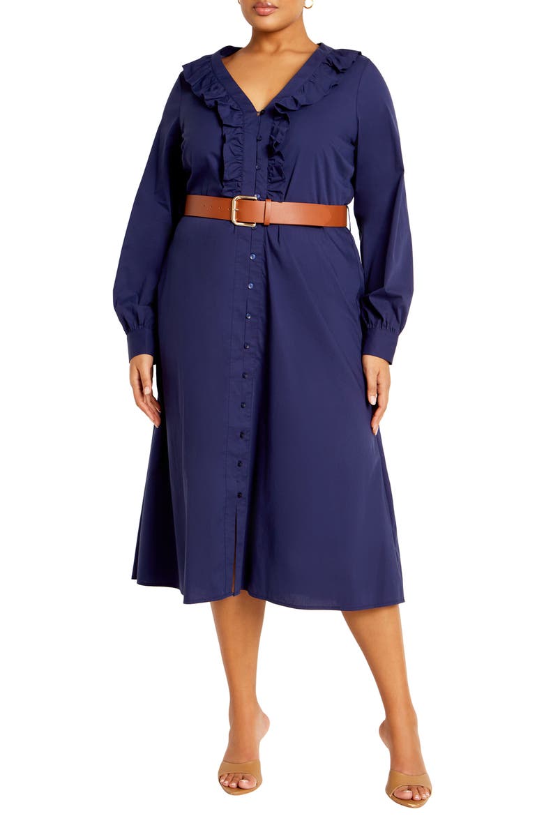 Emi Belted Midi Dress, Main, color, NAVY