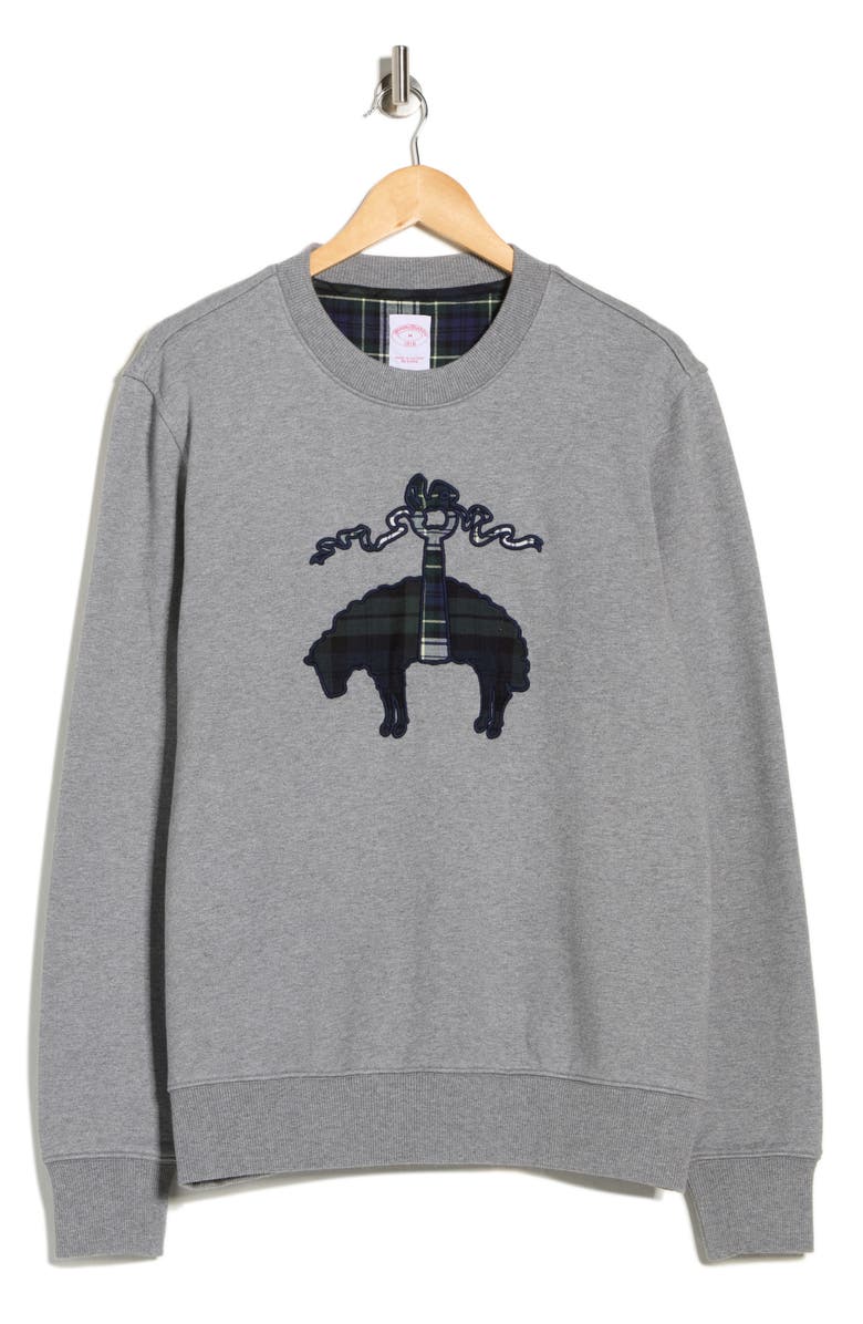 Brooks Brothers Plaid Golden Fleece Crewneck Pullover, Alternate, color, Heather Grey