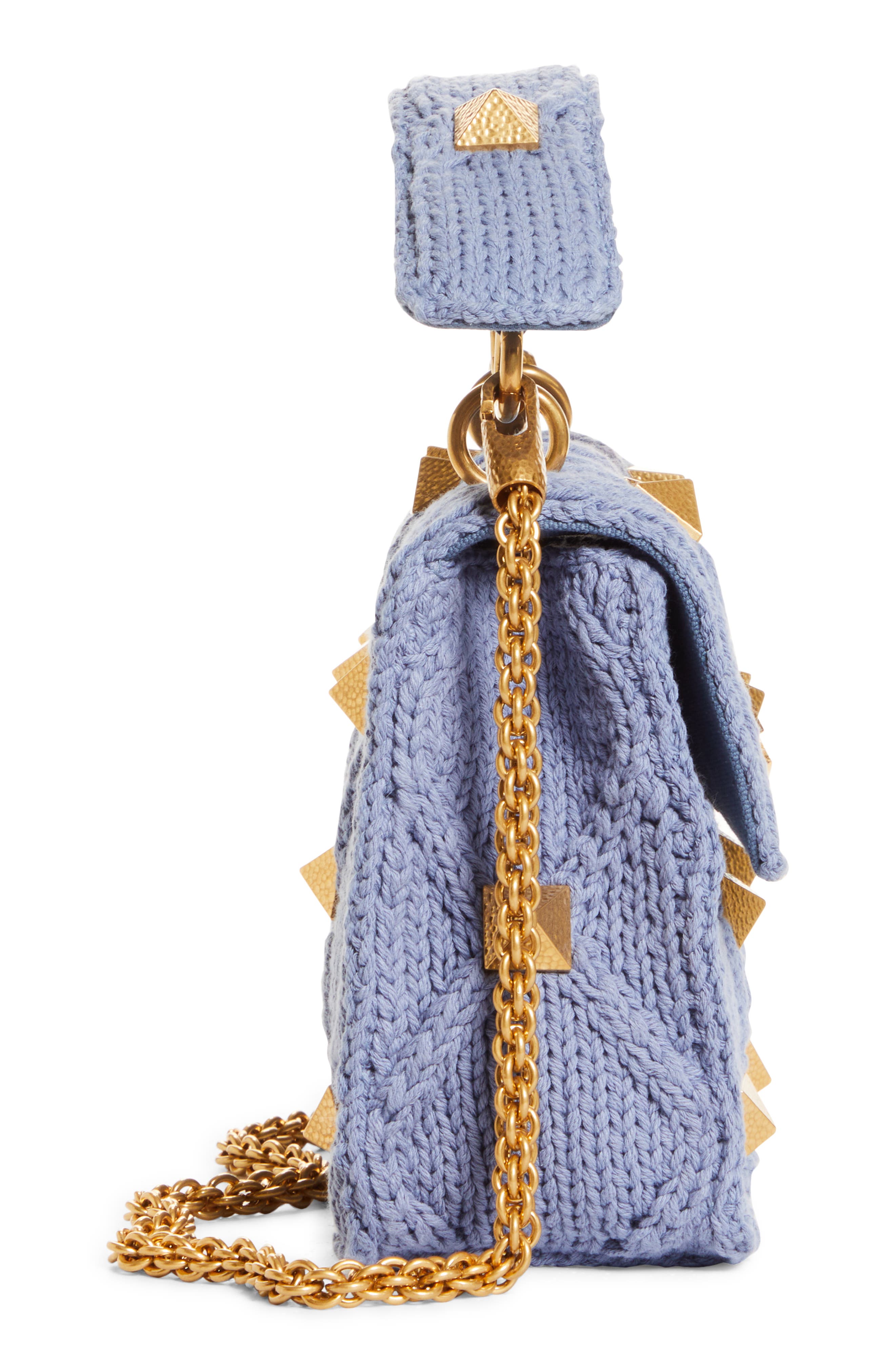 Valentino Garavani Roman Stud Knit Cotton Shoulder Bag, Alternate, color, 