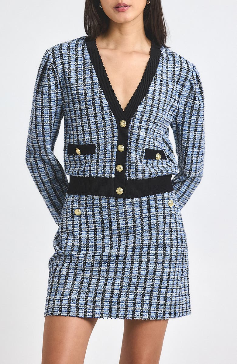 Derek Lam 10 Crosby Alira Stretch Tweed Aline Miniskirt, Main, color, Blue Multi