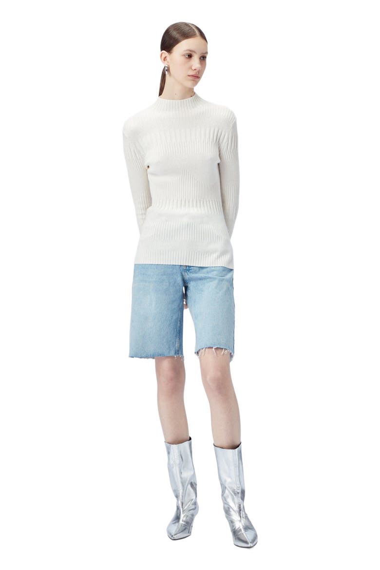 High-neck Ribbed Cotton Silk Cashmere Blend Sweater, Alternate, color, whisper white