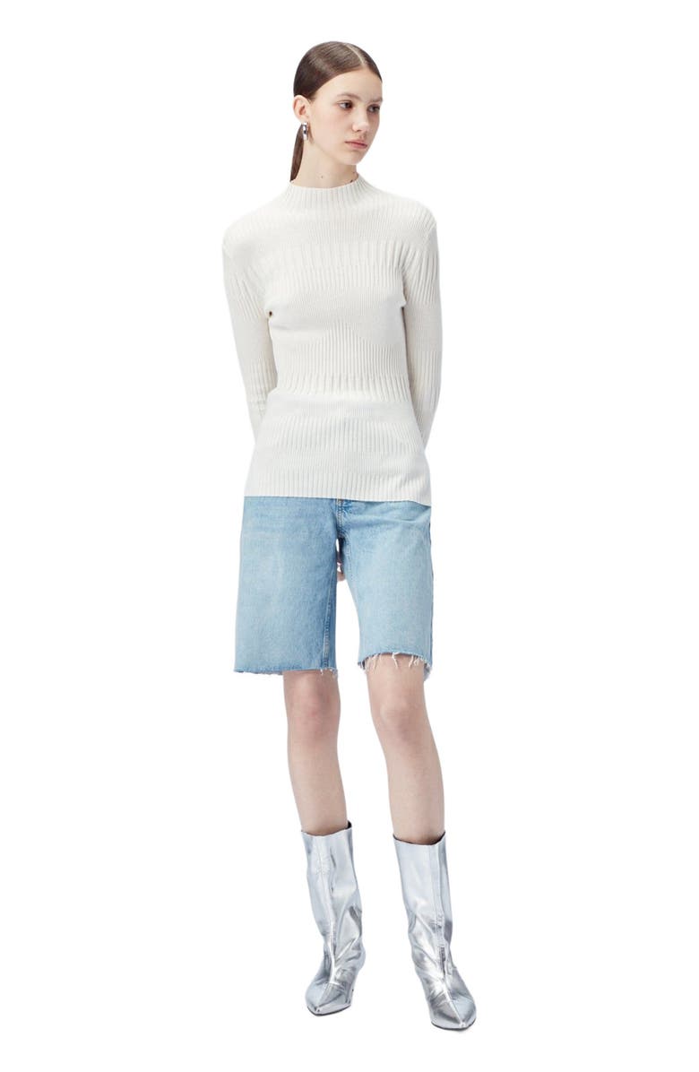 GOBI Mongolian Cashmere High-neck Ribbed Cotton Silk Cashmere Blend Sweater, Alternate, color, Whisper White