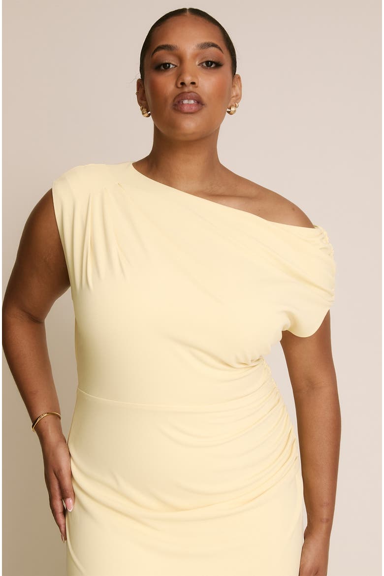 Slash Neck Draped Bridesmaid Dress, Alternate, color, Lemon