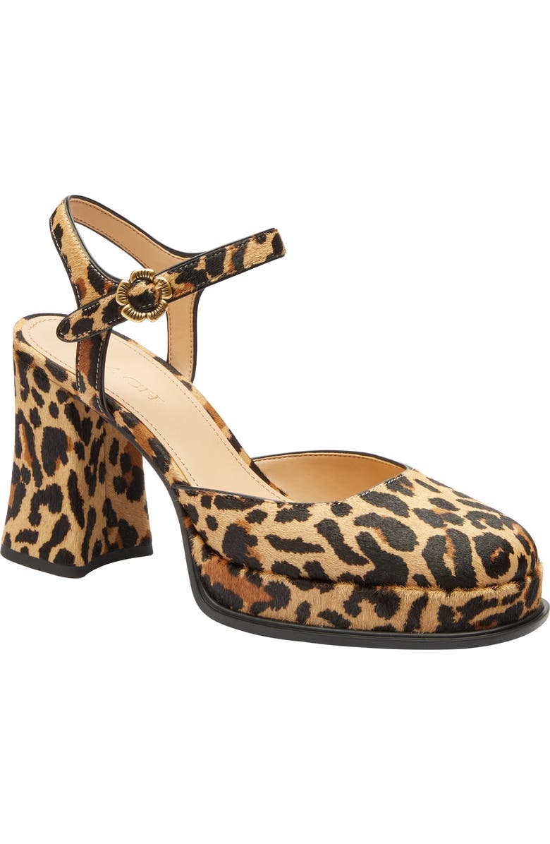 COACH Tea Rose Ankle Strap Genuine Calf Hair Platform Pump, Main, color, Natural Leopard