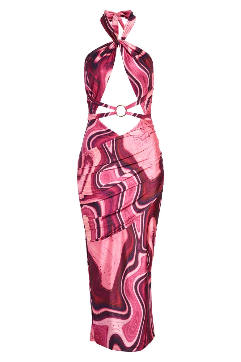 Azelea Halter Neck Midi Dress, Alternate, color, VIOLET SWIRL