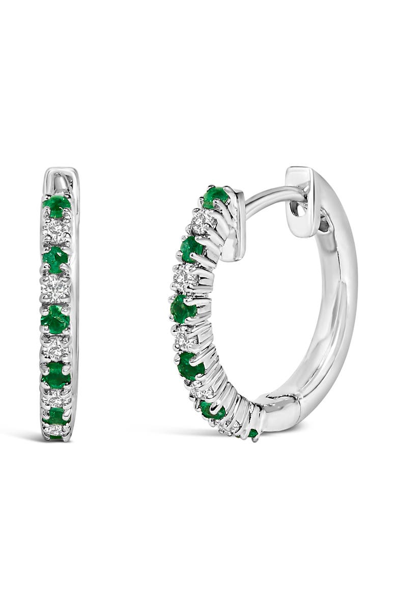 Haus of Brilliance 10K White Gold Alternating Emerald 1/10 Ct Diamond Huggy Hoop Earrings, Main, color, White