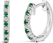Haus of Brilliance 10K White Gold Alternating Emerald 1/10 Ct Diamond Huggy Hoop Earrings