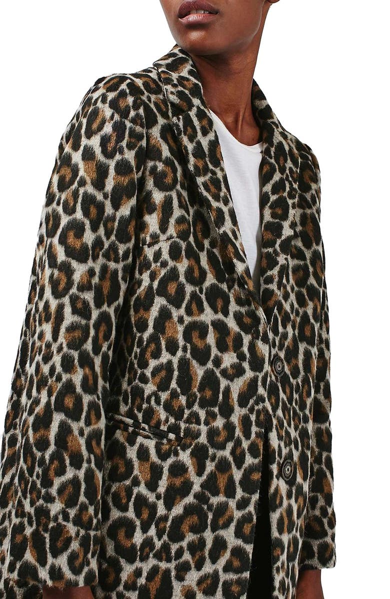 Topshop Leopard Print Car Coat, Alternate, color,