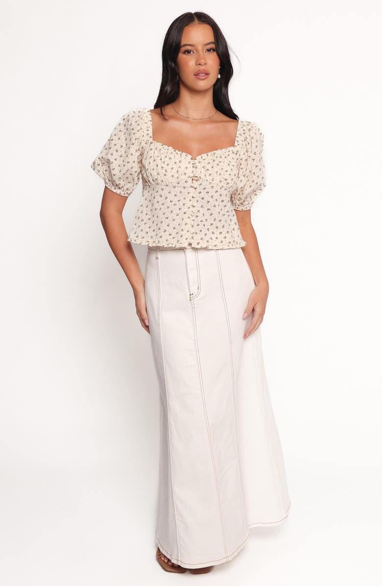 Petal & Pup Maud Floral Puff Sleeve Button Front Top, Alternate, color, Cream Brown Floral