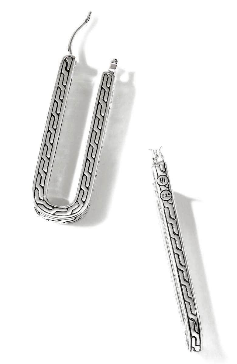 John Hardy Carved Chain Hoop Earrings, Silver, Pavé, Alternate, color,