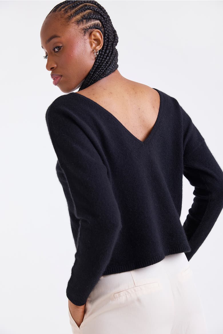 Leyla Low Back 100% Cashmere Sweater, Alternate, color, BLACK