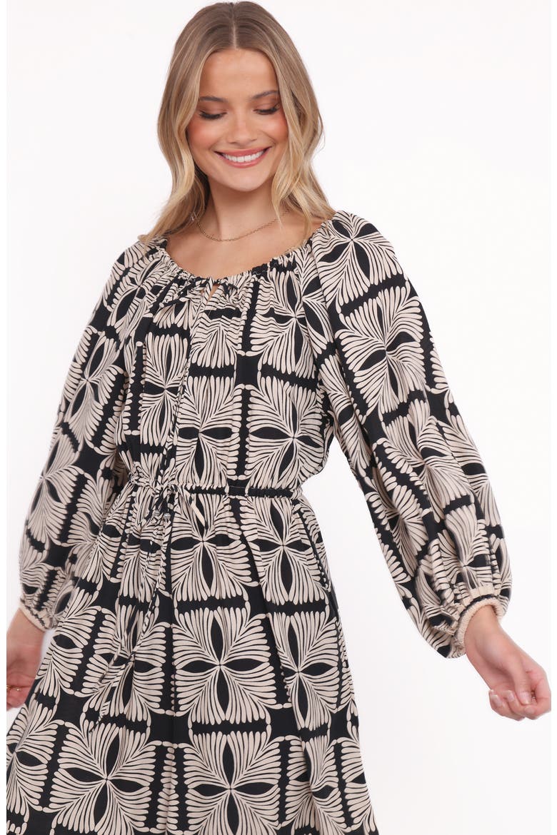 Faris Print Long Sleeve Maxi Dress, Alternate, color, BLACK GEO
