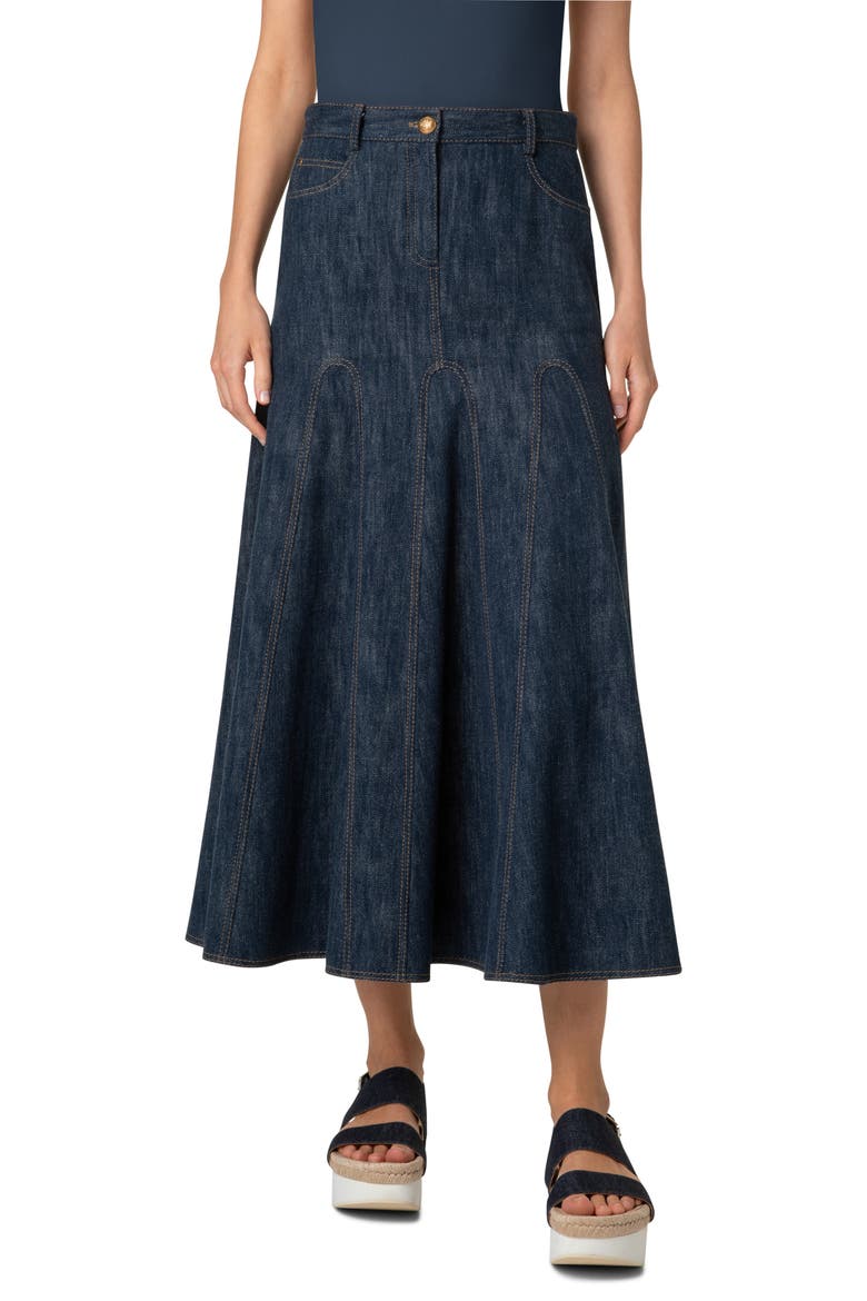 Denim Midi Skirt, Main, color, NAVY DENIM