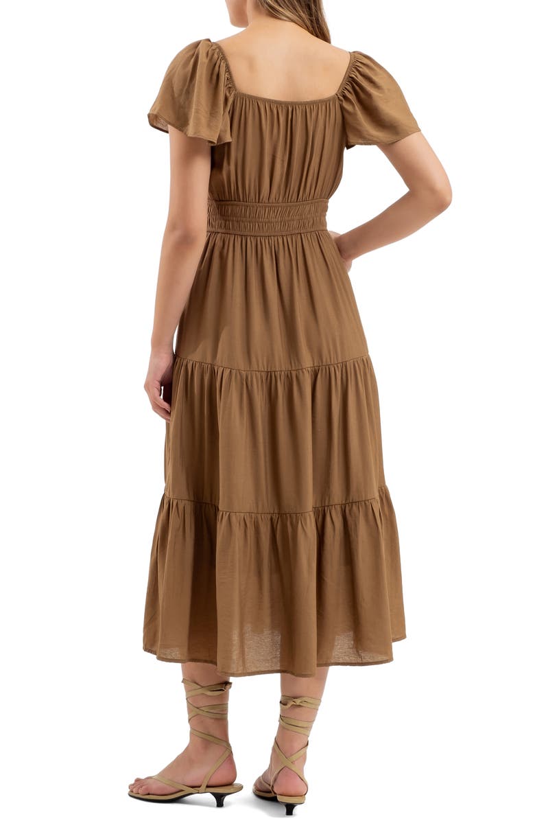 AUGUST SKY Flutter Sleeve Tiered Midi Dress, Alternate, color,