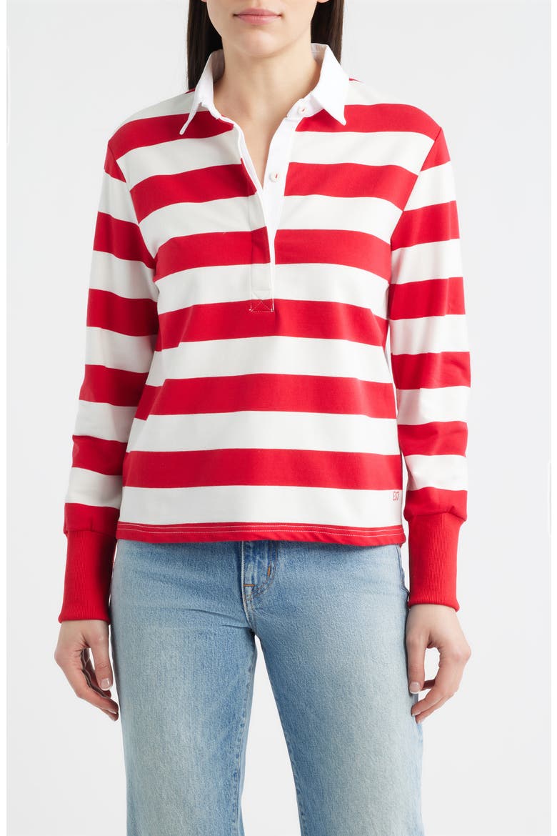 Rugby Stripe Cotton Sweatshirt, Main, color, CHERRY RED STRIPE