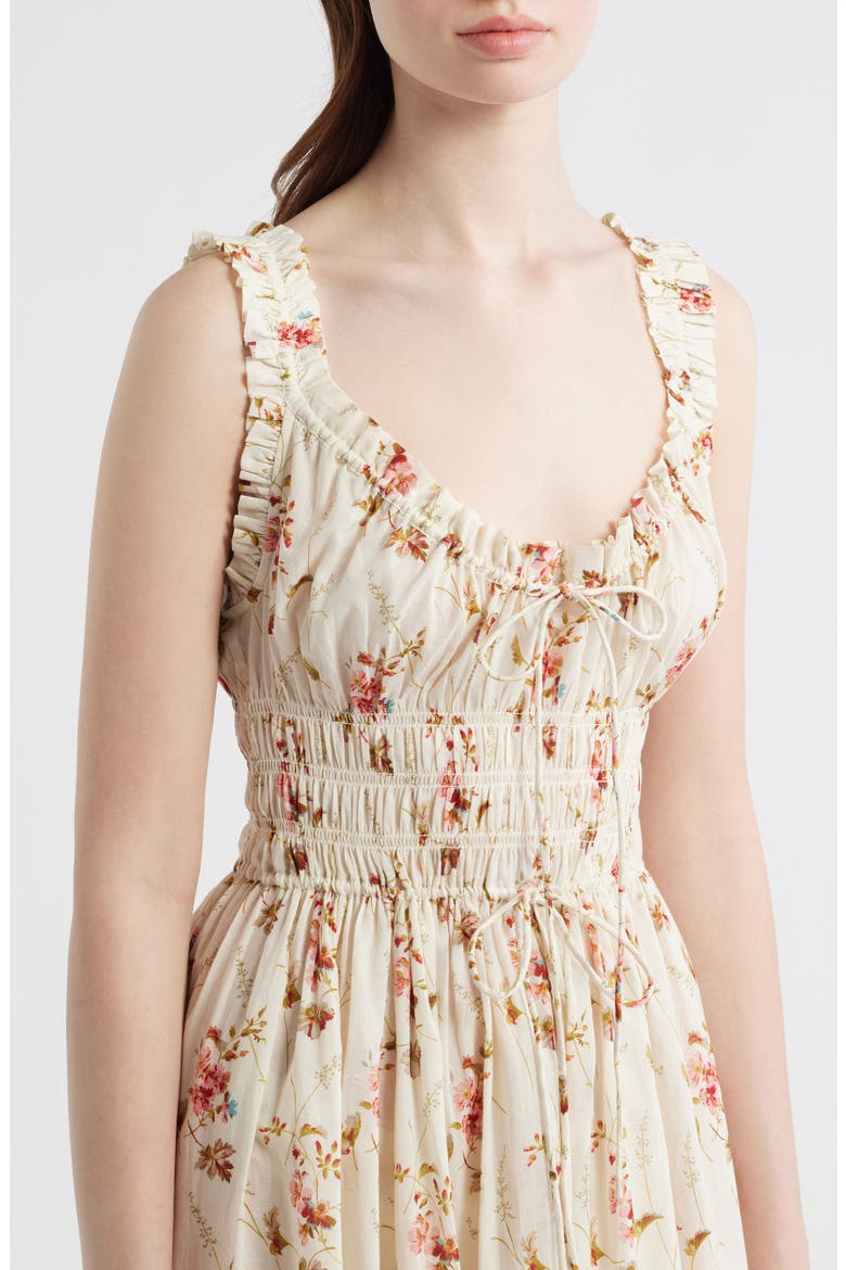 Emmaretta Floral Shirred Organic Cotton Voile Dress, Alternate, color, BLANC PRARIE ROSE