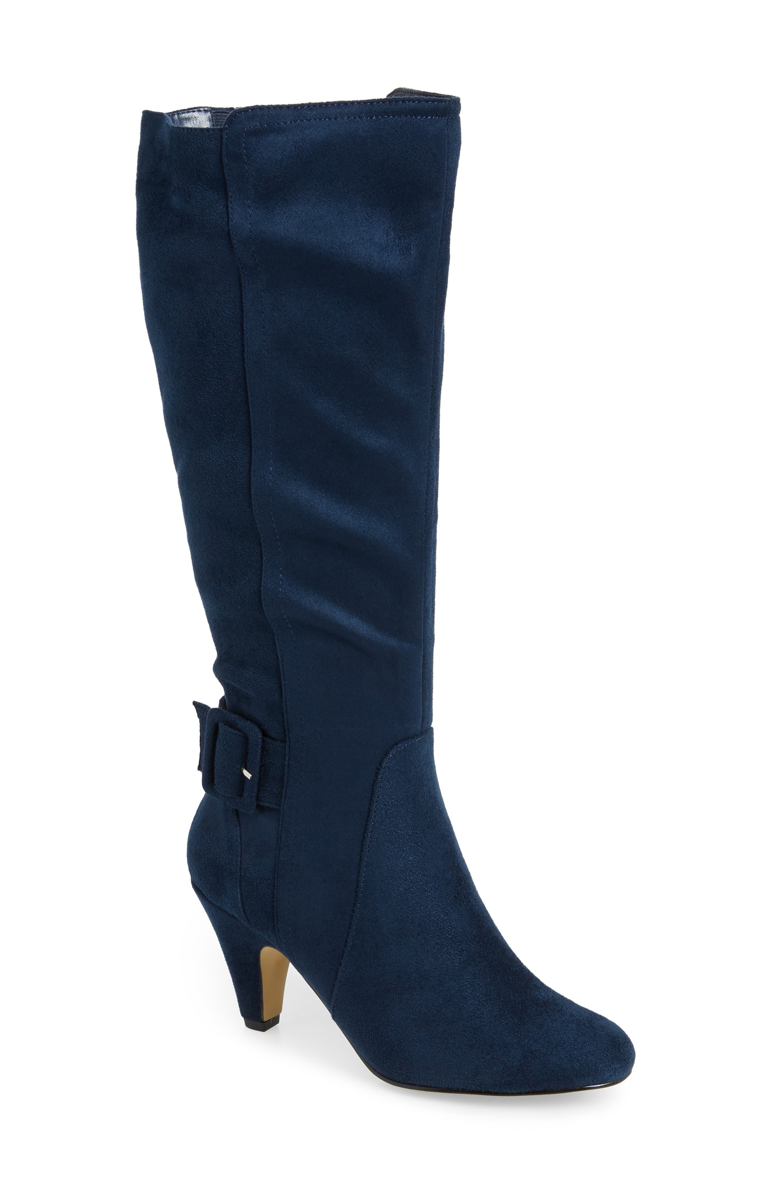 Bella Vita Troy Knee High Buckle Boot, Main, color, Navy Suede