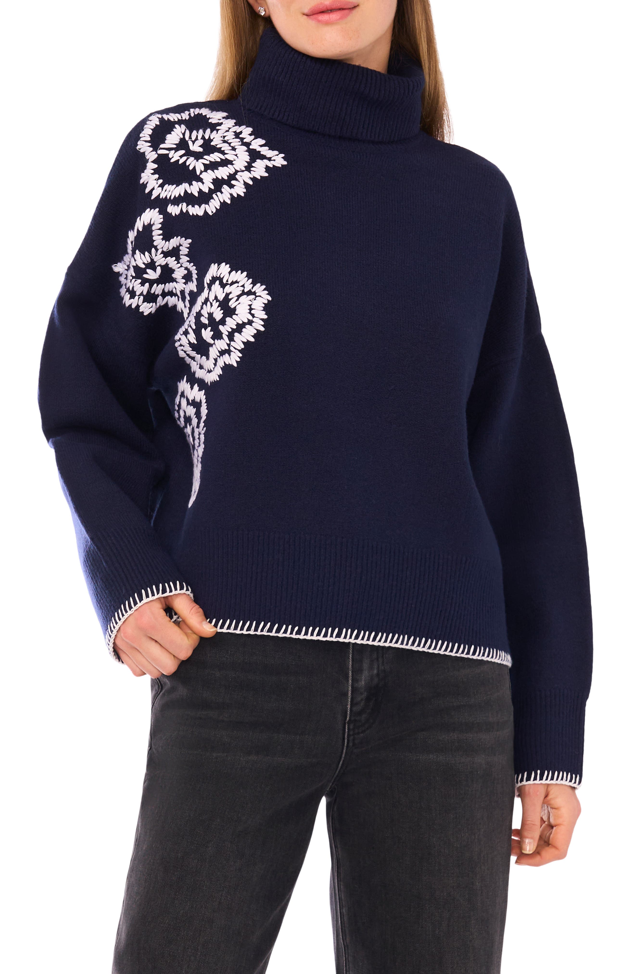 Parker Floral Embroidered Turtleneck Sweater