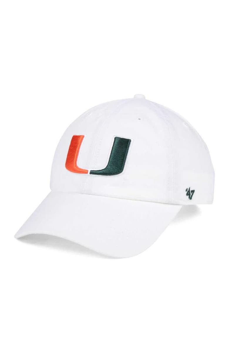 '47 Men's '47 White Miami Hurricanes Vintage Clean Up Adjustable Hat, Main, color, 