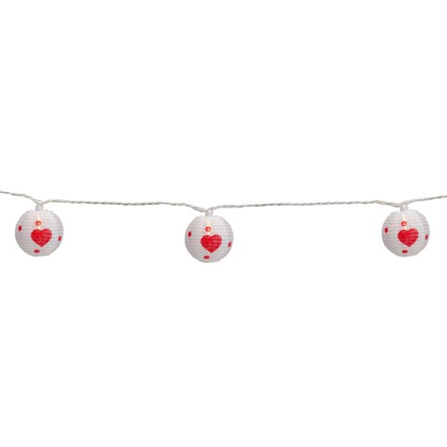 Northlight 10-count White And Red Heart Paper Lantern Valentine's Day Lights, 8.5ft White Wire In White