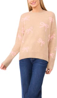 CeCe Bow Jacquard Crewneck Sweater