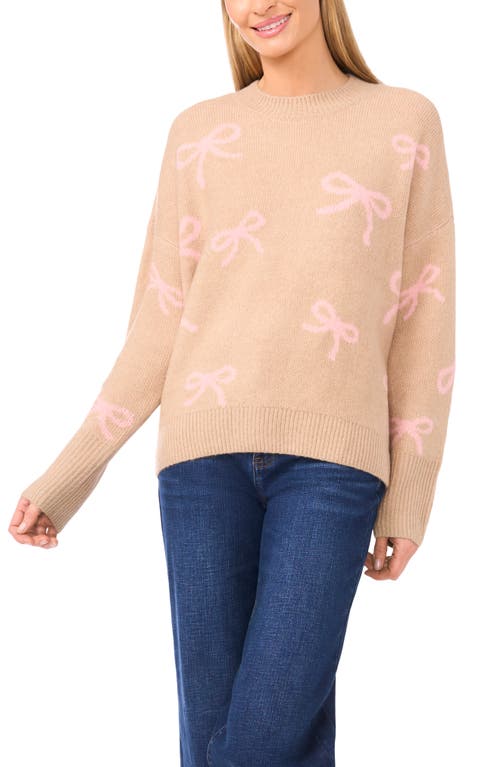 Cece Bow Jacquard Crewneck Sweater In Nude