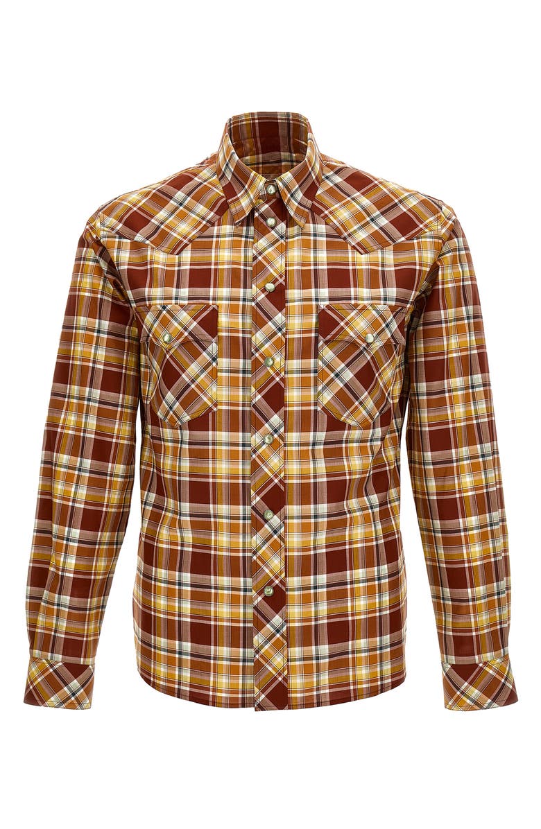 Versace Informal Plaid Snap-Up Western Shirt, Main, color, Dark Bordeaux Pale Yellow
